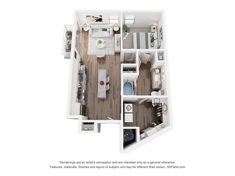 Floor plan for 1 bed, 1 bath, 753 sqft
